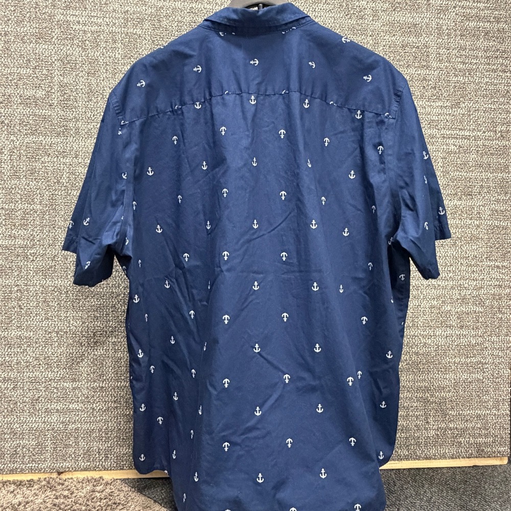 Croft & Barrow Mens XXL Navy Blue Anchor Print Short Sleeve Button Down Shirt - Picture 4 of 5